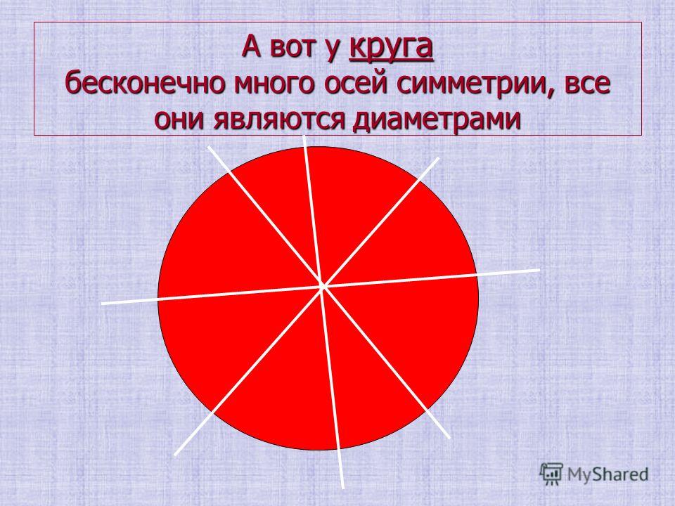 Круг является. Ось симметрии круга. Симметрия окружности. Осевая симметрия круга. Осью симметрии окружности является.