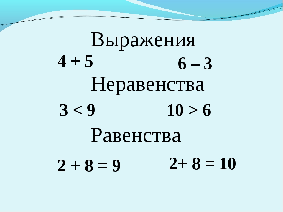 Пример равенства. Равенство неравенство выражения. Уравнение выражение неравенство. Выражение и равенство. Равенства и неравенства числовые и буквенные выражения.