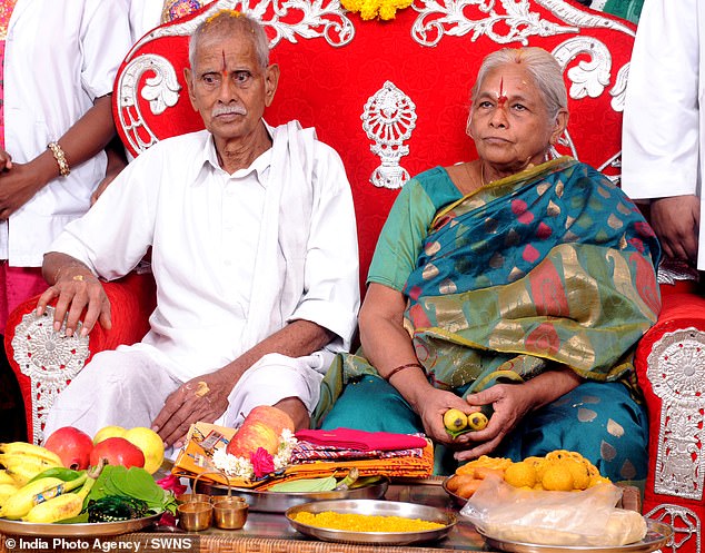 Erramatti Mangayamma from India, reportedly gave birth to two healthy baby girls on September 5. She is seen with her husband of 57 years, Raja Rao, 82, in the picture above