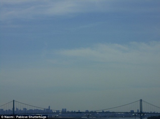 Famous scene: Naomi, a 8, clearly has an eye for a picture shown by this panorama of the Brooklyn Bridge