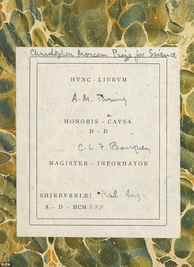 This is the copy of the school prize which Turing chose in honour of his 