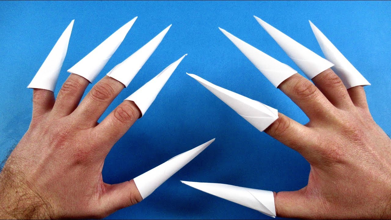 Коготь из бумаги видео. Ногти из бумаги. Длинные бумажные когти. Бумажные когти оригами. Пальцы из бумаги.