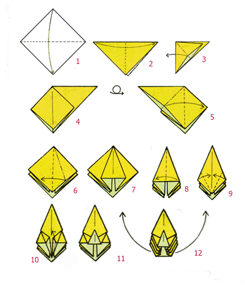Оригами тюльпана из бумаги схема пошаговая инструкция