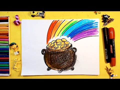 Как нарисовать ГОРШОК с ЗОЛОТОМ и РАДУГУ / Урок рисования для детей от 3 лет
