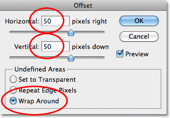 Photoshop Offset filter dialog box. 