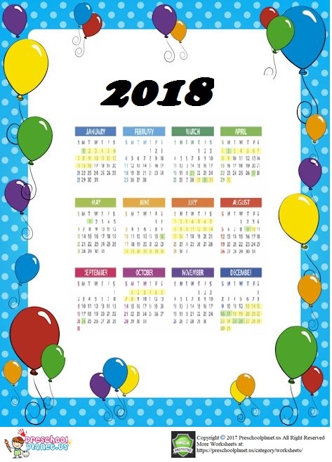 2018 calendar for toddlers