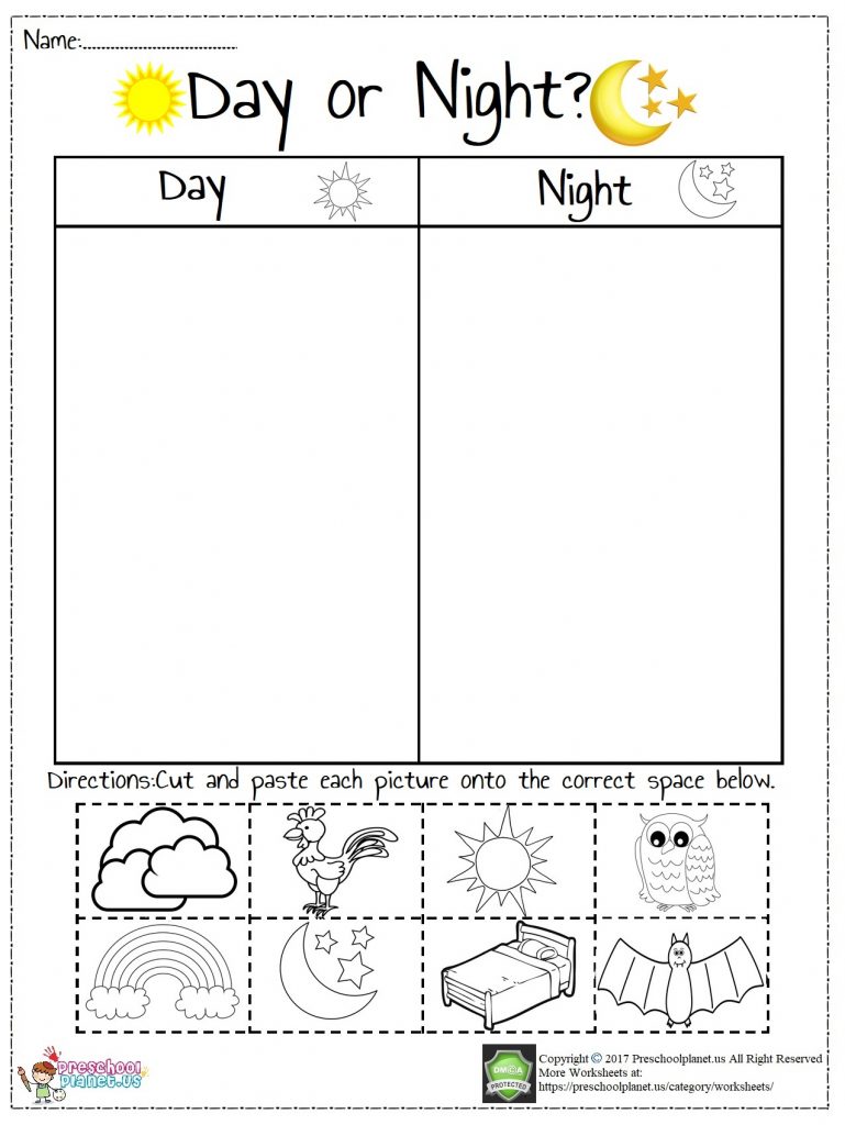 day and night worksheet