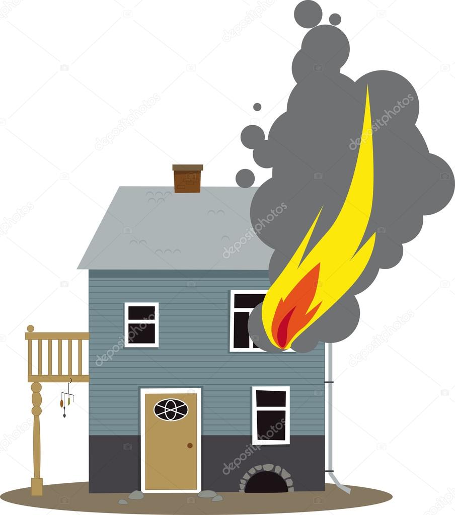 Ребенок на фоне горящего дома