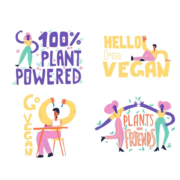 Set Vector Vegan Signs Vegan Foods Plant Based Vegan Diet Royalty Free Stock Illustrations