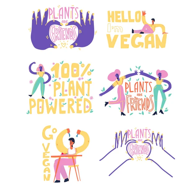 Set Vector Vegan Signs Vegan Foods Plant Based Vegan Diet Royalty Free Stock Illustrations