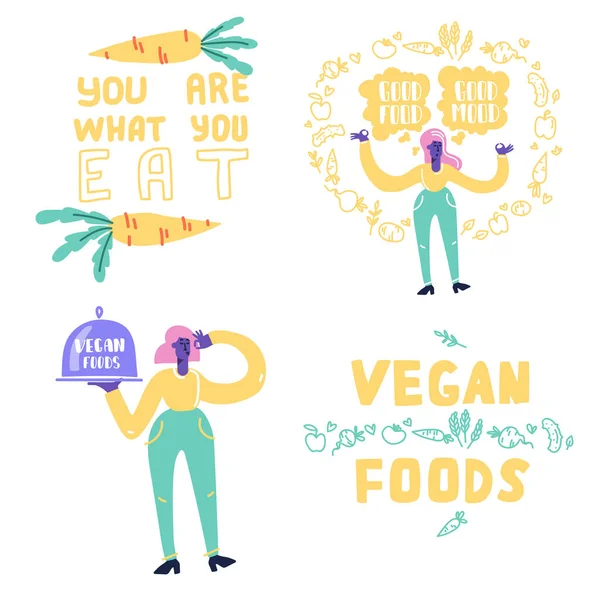 Set Vector Vegan Signs Vegan Foods Plant Based Vegan Diet Vector Graphics