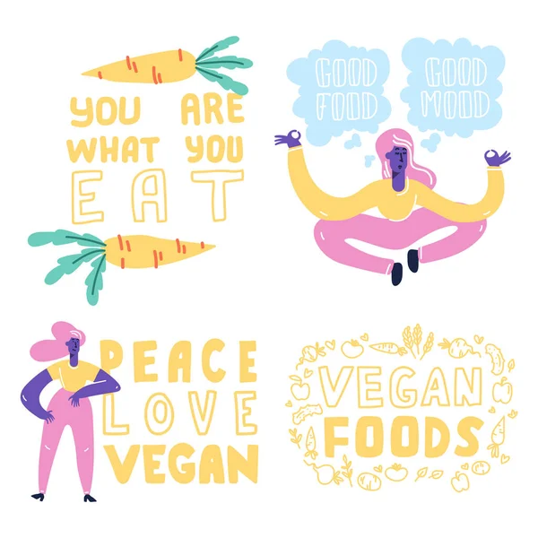 Set Vector Vegan Signs Vegan Foods Plant Based Vegan Diet Royalty Free Stock Vectors