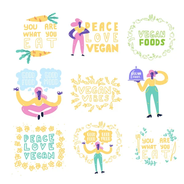 Set Vector Vegan Signs Vegan Foods Plant Based Vegan Diet Stock Illustration