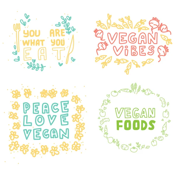 Set Vector Vegan Signs Vegan Foods Plant Based Vegan Diet Stock Vector