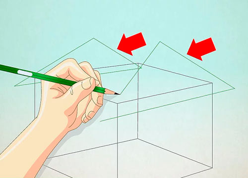 Объемный дом из куба - Шаг 2 - Нарисуйте два треугольника