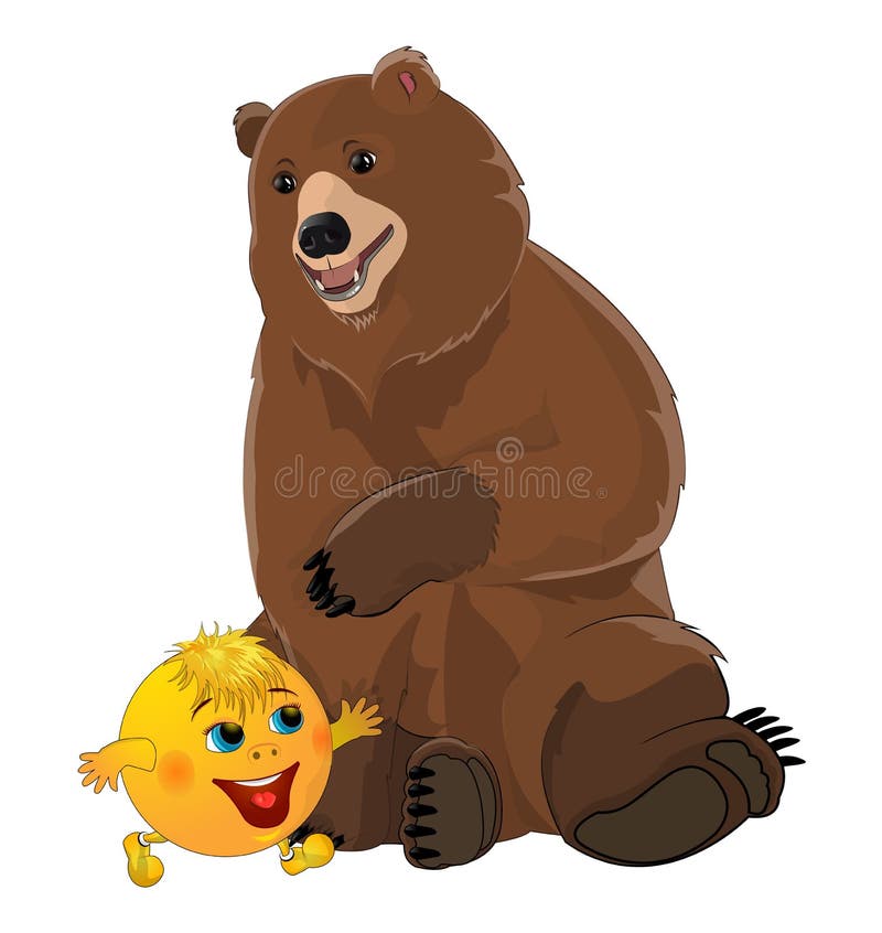 Bun kolobok and bear. On white background stock illustration