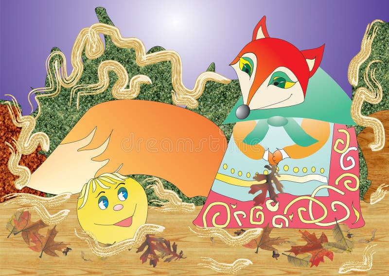 Fox and Kolobok. Fairy tale characters. Fox and Kolobok. Fairy tale characters for cards and design vector illustration