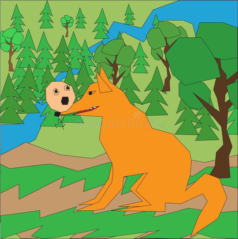 Illustration for the fairy tale Kolobok. Fox and bun. Vector EPS 10 stock illustration