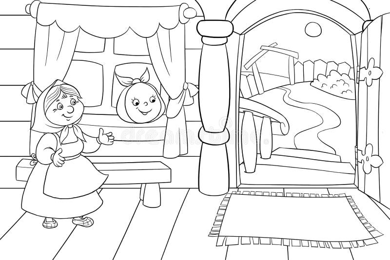 Russian fairytale bun. Russian fairy tale bun. children`s illustration.coloring book for children 2-4 years royalty free illustration