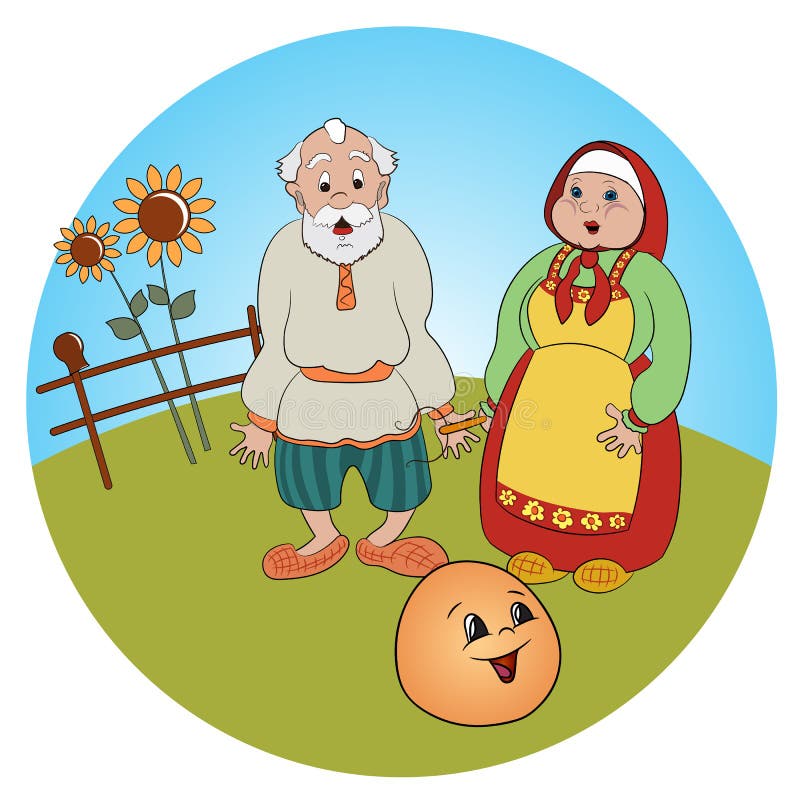 Russian folk tale about a kolobok. Tale of Kolobok. Russian creativity. Funny pictures with animals and a fictional character. For young children. To read the vector illustration