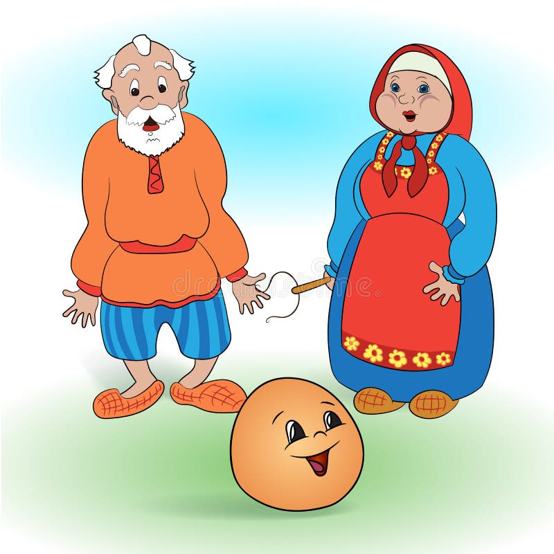 Russian folk tale about a kolobok. Grandfather and grandmother from the fairy tale Kolobok stock illustration