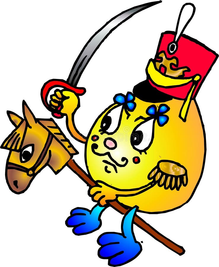 Russian kolobok. In uniform of cavalier on the toy horse vector illustration