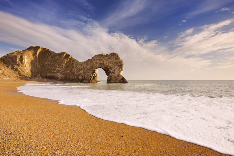 Durdle Door arch in Southern England on a sunny day