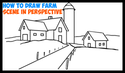How to Draw a Farm Landscape Scene in 3 Point Perspective Drawing Tutorial