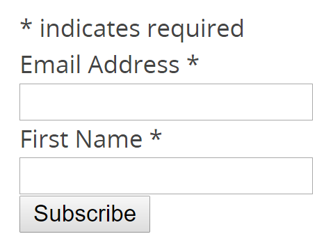 Image showing email and name entry fields to signup for newsletter
