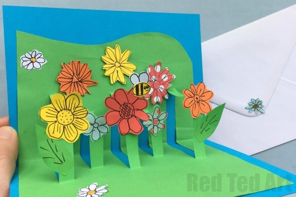 3D Flower Card DIY - Pop Up Cards for Kids - How to make 3d Flower Cards. Easy Flower Garden Pop up for Mother