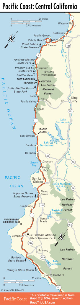 Map of Pacific Coast through California
