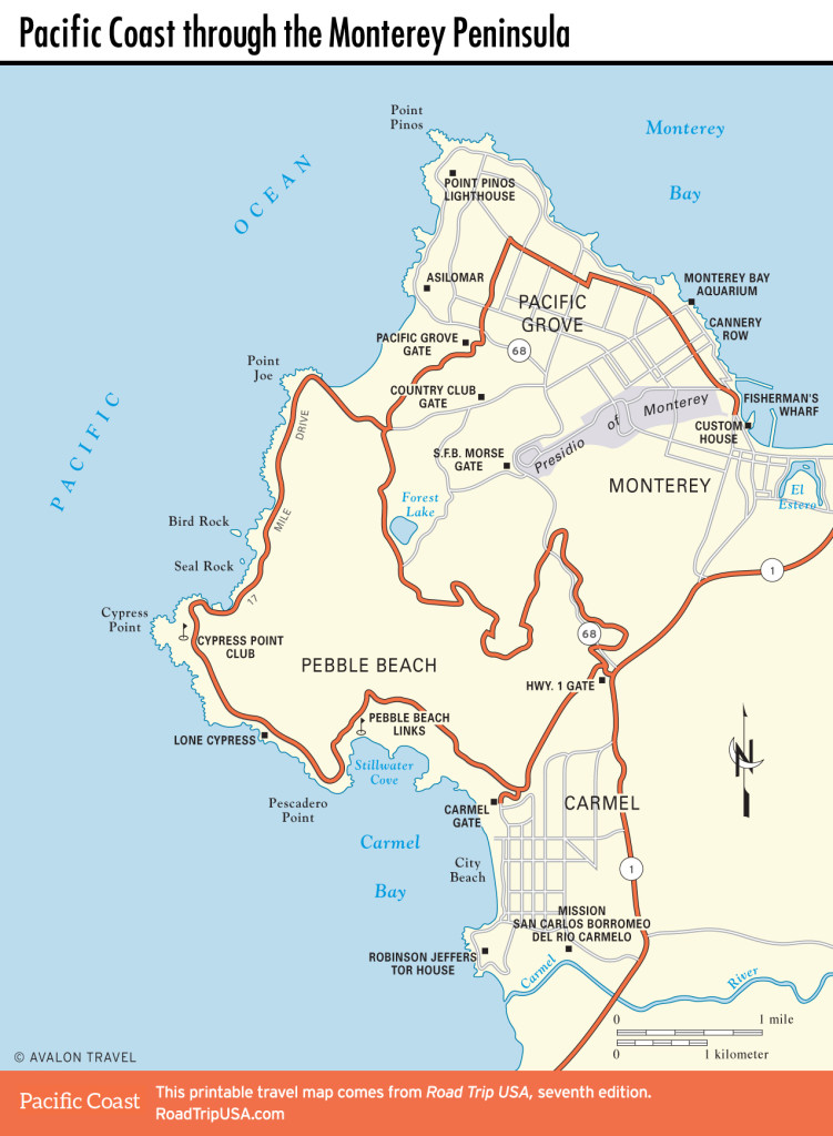 Map of Pacific Coast through Monterey and Carmel.